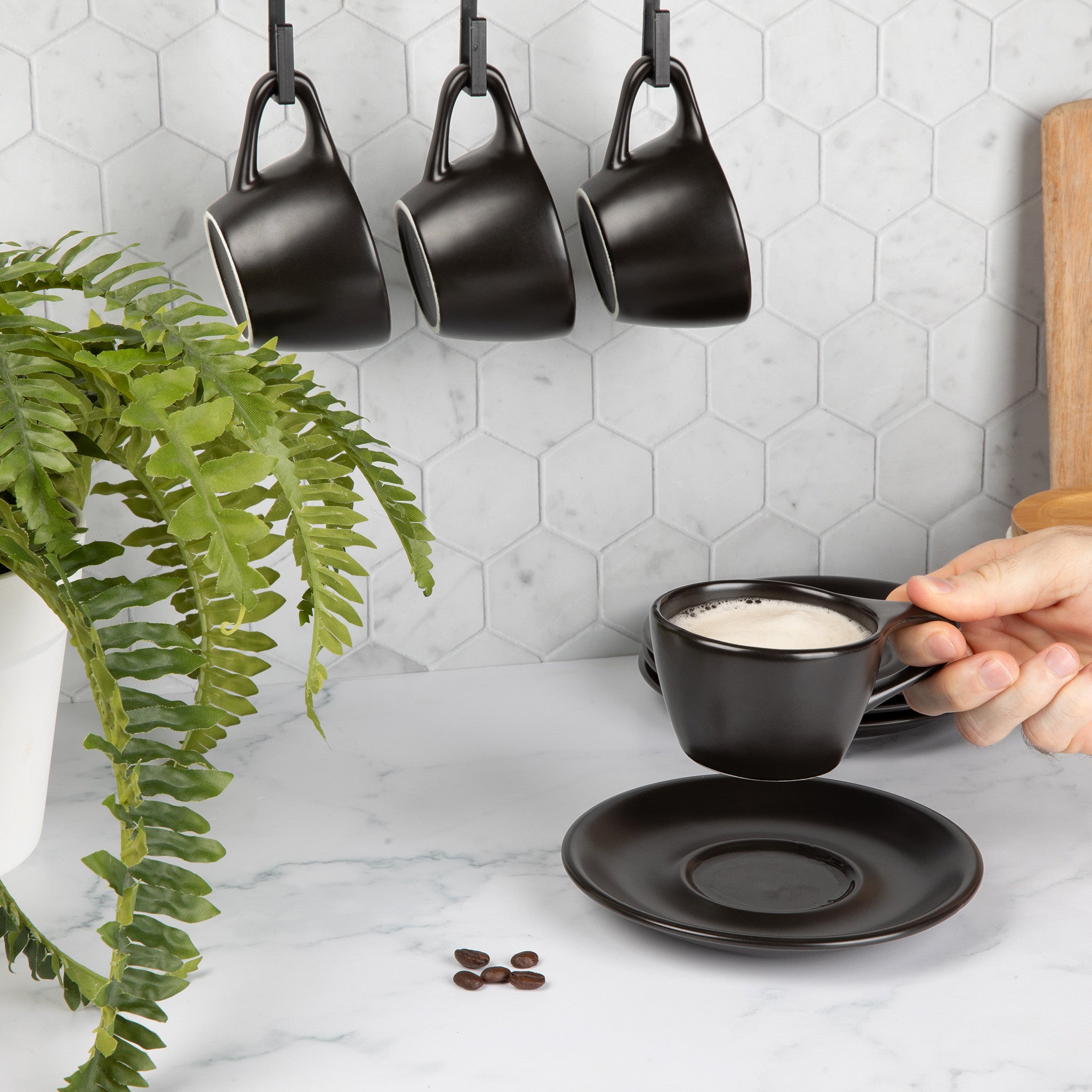 Wilshire Cappuccino Cups and Saucers, Matte Black (4-Pack)
