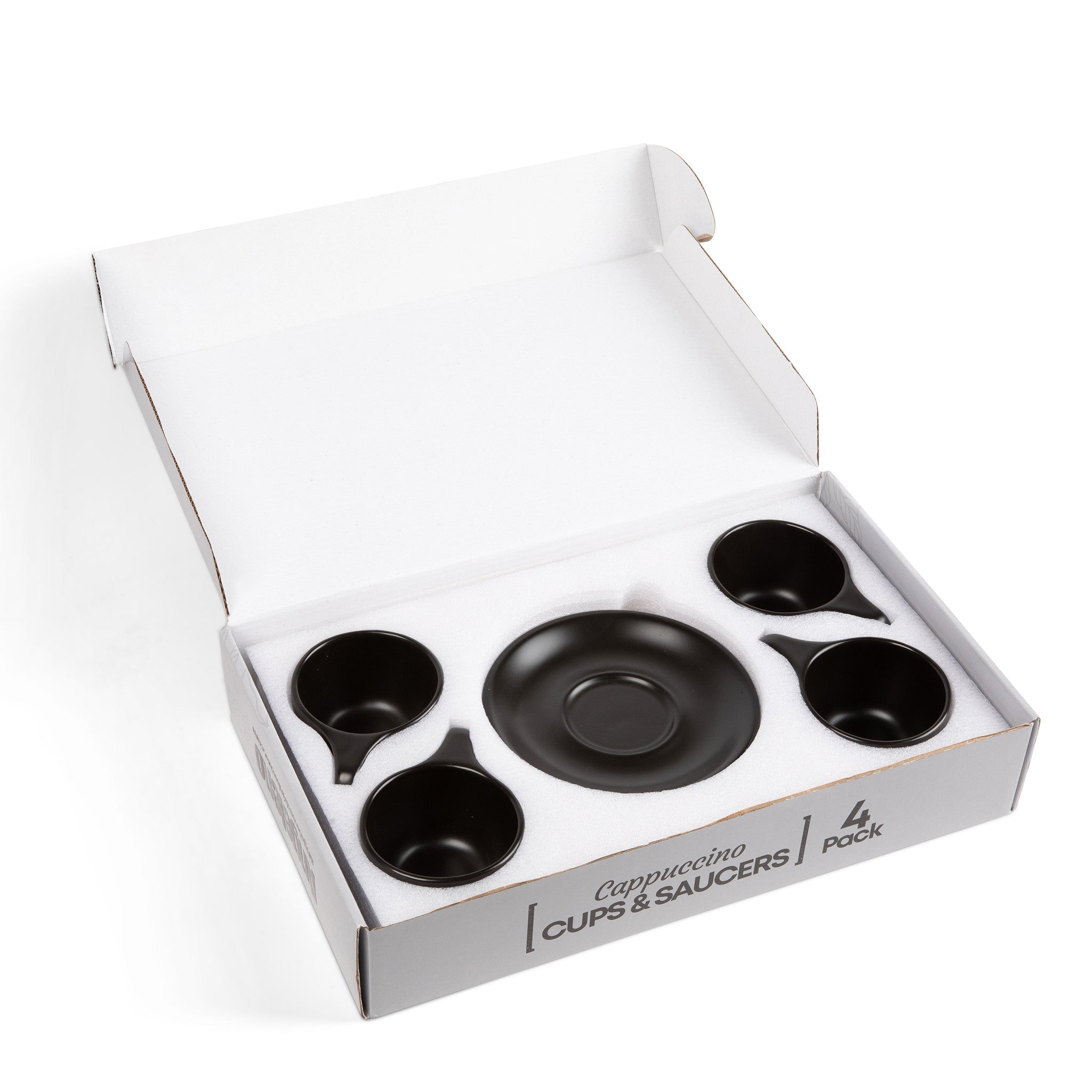 Wilshire Cappuccino Cups and Saucers, Matte Black (4-Pack)