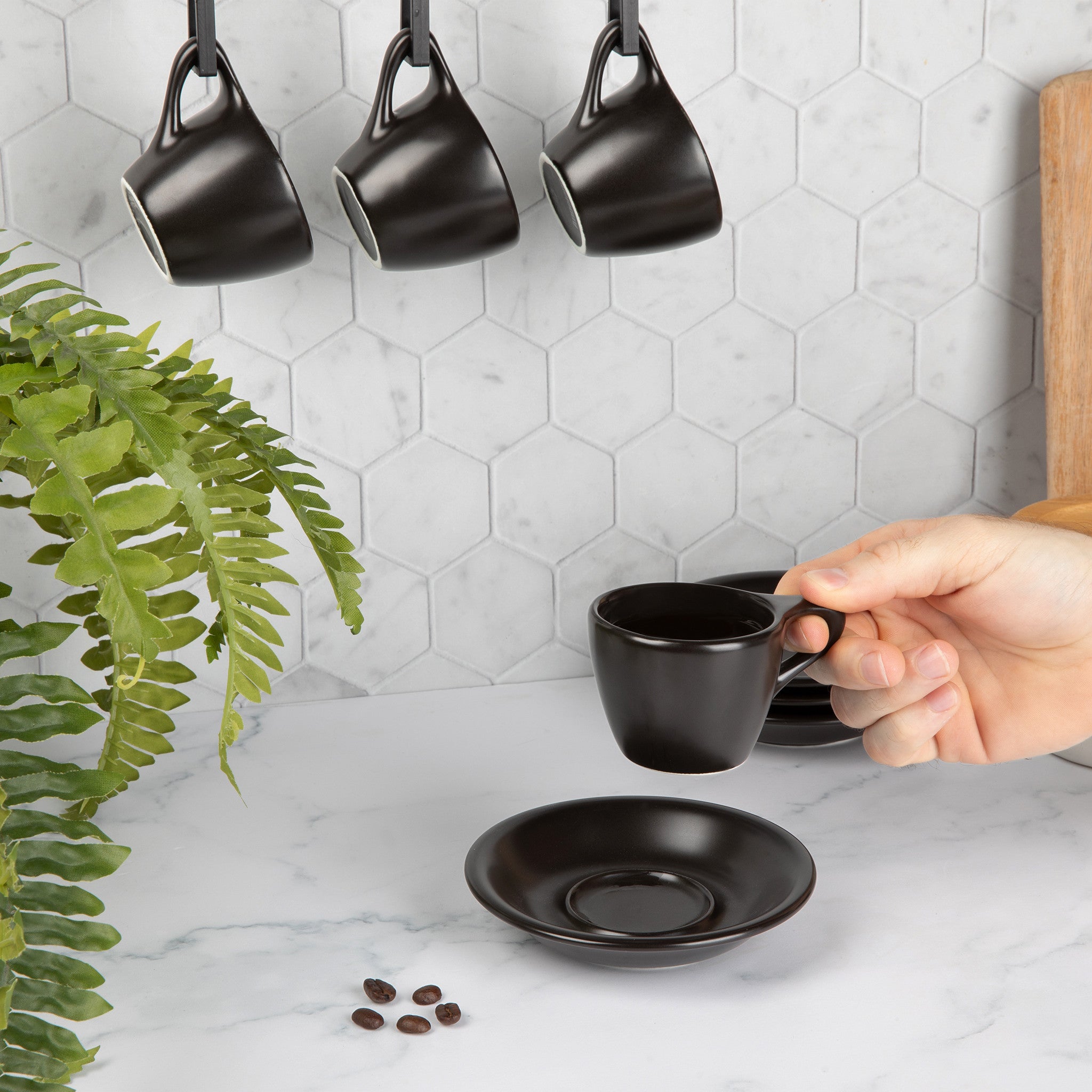 Wilshire Espresso Cups & Saucers, Matte Black (4-Pack)