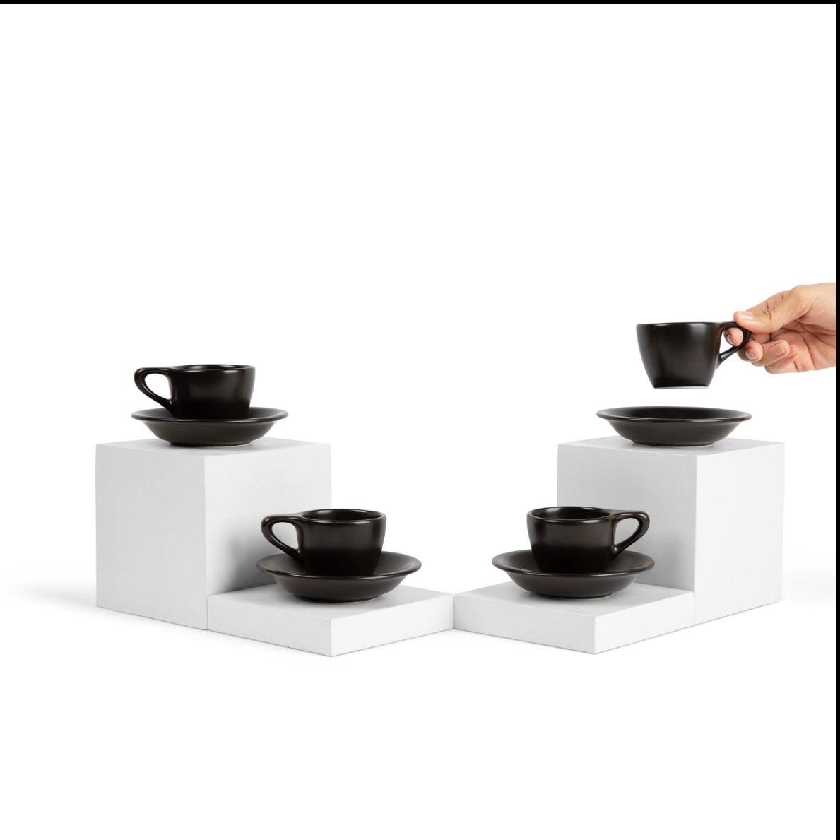 Wilshire Espresso Cups & Saucers, Matte Black (4-Pack)