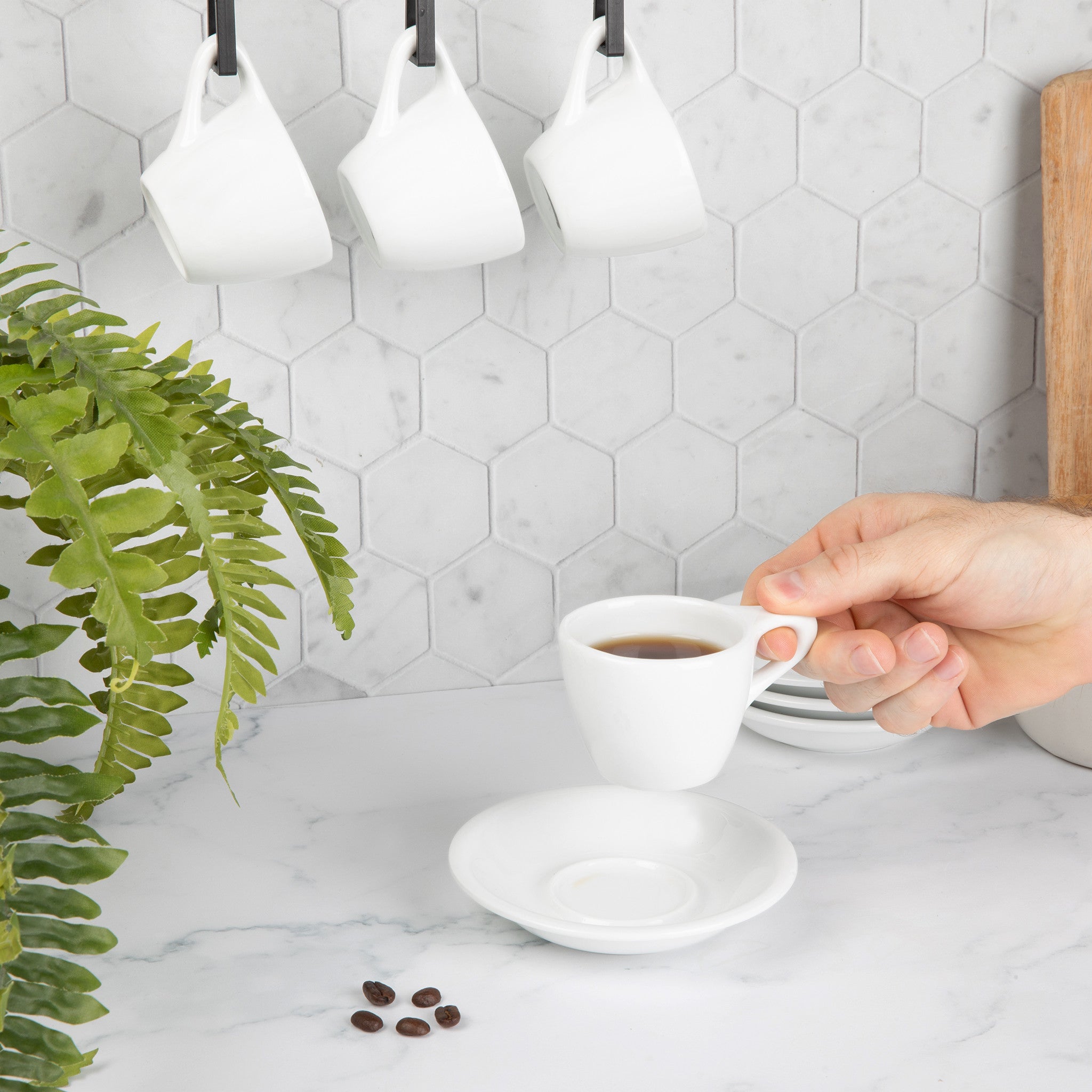 Wilshire Espresso Cups & Saucers, White (4-Pack)