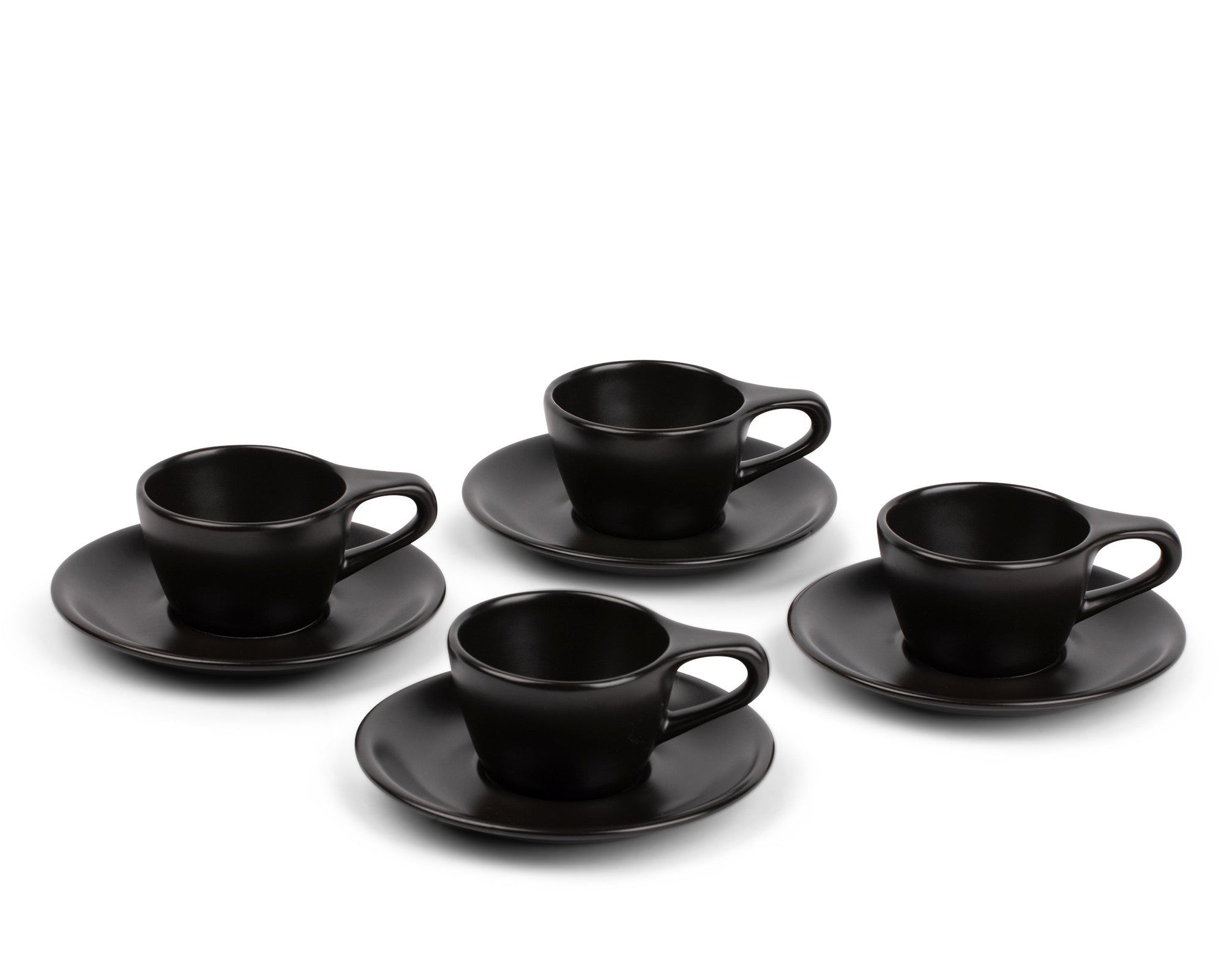 ANGELENO Set 4 Tazze Da Caffè Espresso In Ceramica – Nero Opaco, 76,5 Ml, Con Piattini, Eleganza Moderna