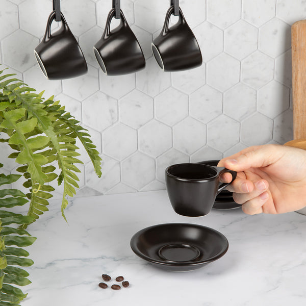 Angeleno Espresso Cups & Saucers Set Of 4 - 2.7oz Porcelain Demitasse Cups In Matte Black - View #8