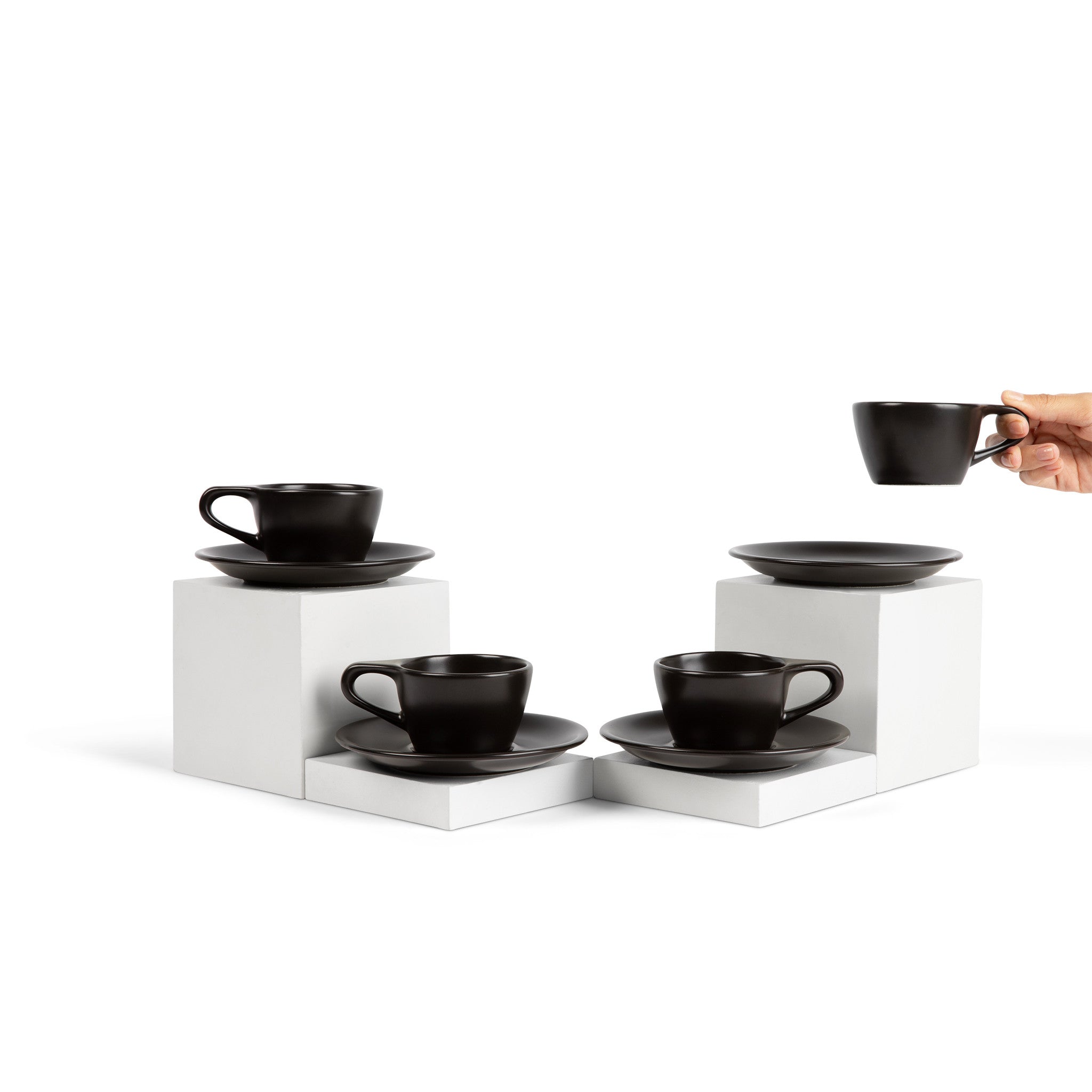 Wilshire Cappuccino Cups and Saucers, Matte Black (4-Pack)