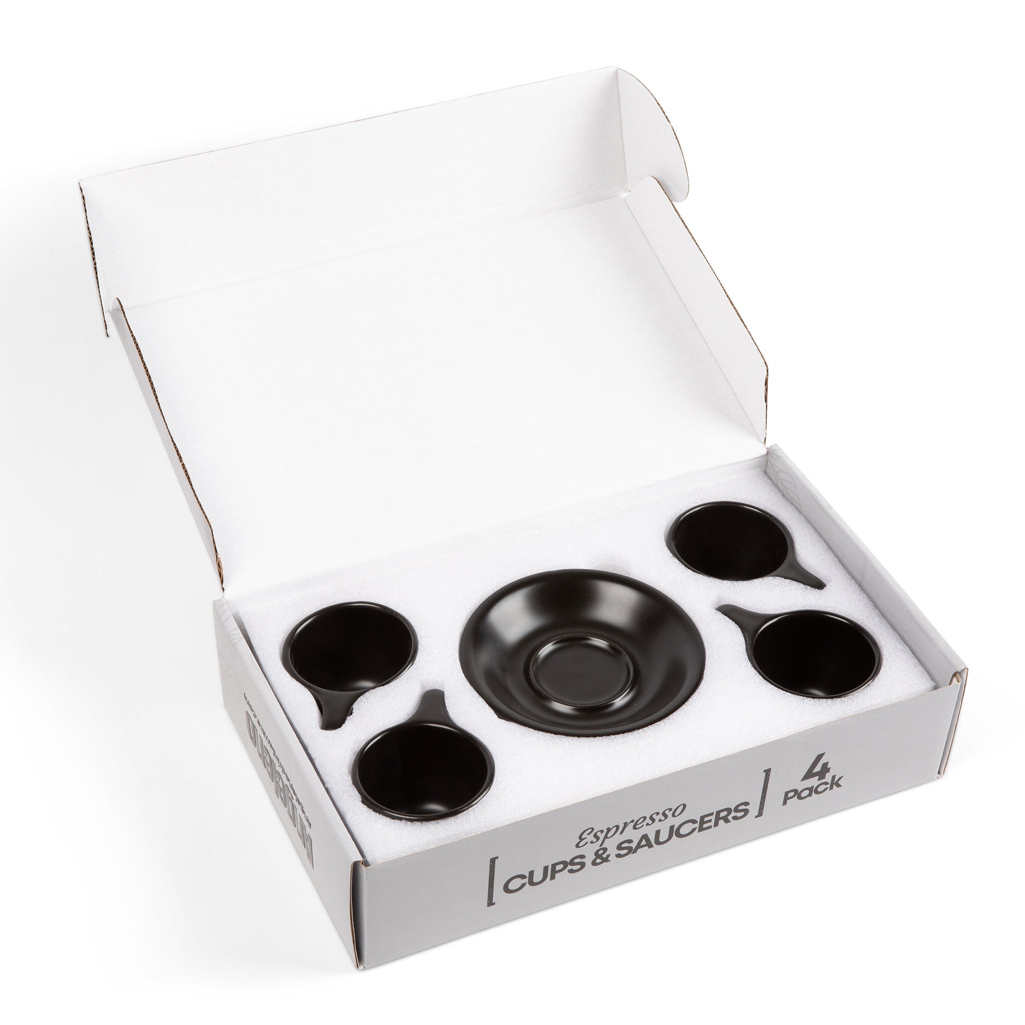 Wilshire Espresso Cups & Saucers, Matte Black (4-Pack)